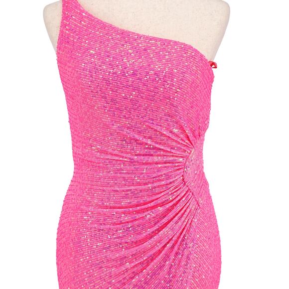La Femme Women Pink Sequin Formal One-Shoulder Open Back Long Prom Dress Size 8 - Picture 3 of 6